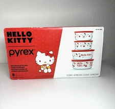 NEW 8 piece Pyrex Hello Kitty Glass Food Storage Set (A)