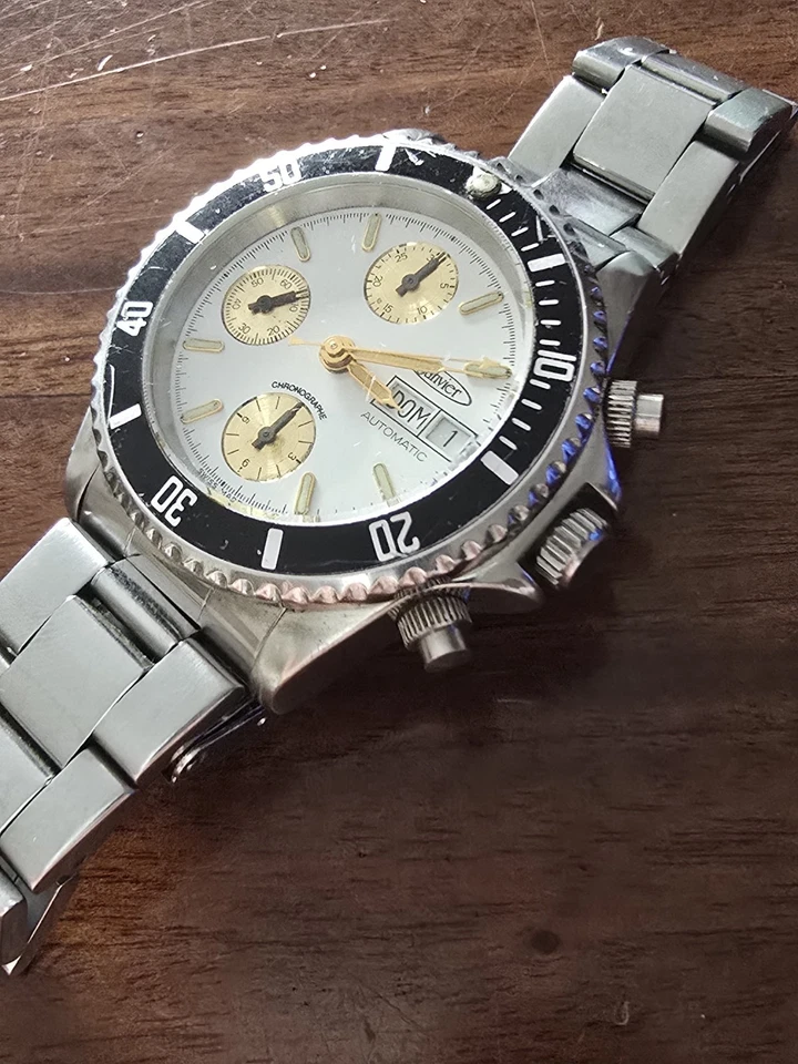 Cronografo JANVIER Automatico Doppio Datario Mov Valjoux 7750 Braccialato Diver - Immagine 2 di 4