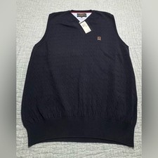 NWT Vintage Y2K Tommy Hilfiger Golf Mens M Cable Knit Sweater Vest Navy 2003
