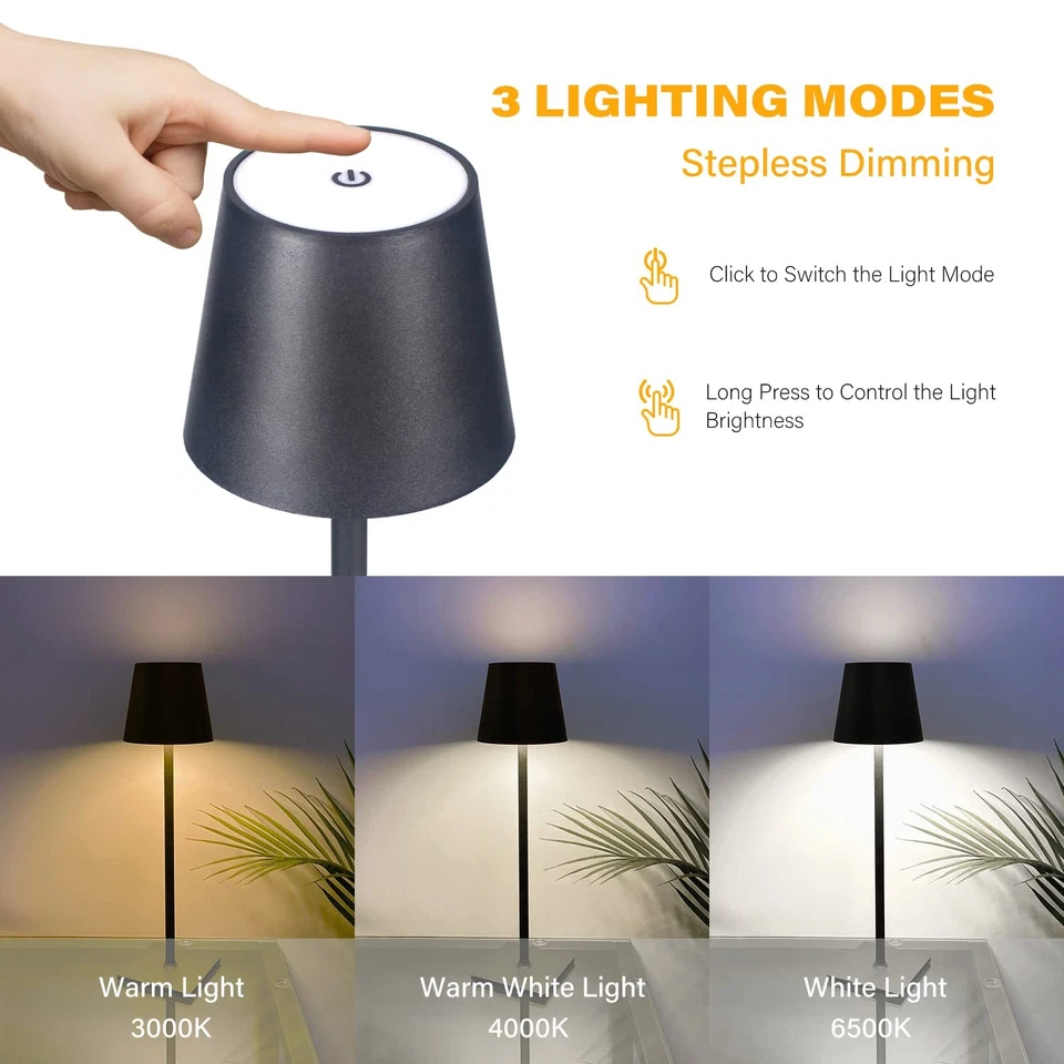 2 Pack Cordless Table Lamps, 3 Colors Stepless Dimming, 5000mAh Rechargeable ... - Image 2 of 4