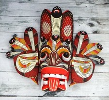 Sri Lankan Handmade Wooden Wall Hang Decor Stunning Cobra Mask Art Sculpture 8"