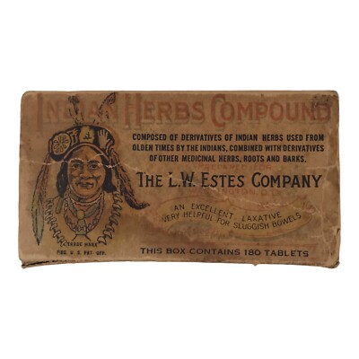 Indian Herbs Compound Quack Medicine Box LW Estes Advertising Drug Store Antique