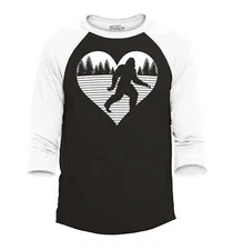 shop4ever Bigfoot Heart Love Sasquatch Raglan Baseball Valentine  Shirts