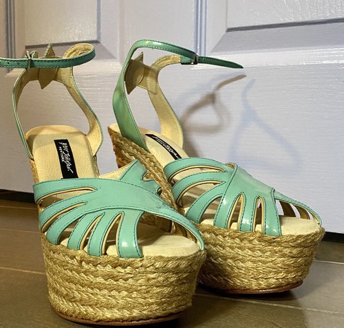 BETSY JOHNSON Platform Sexy Summer Sandal Espadrilles Teal patent size 9 NEW - Picture 2 of 5