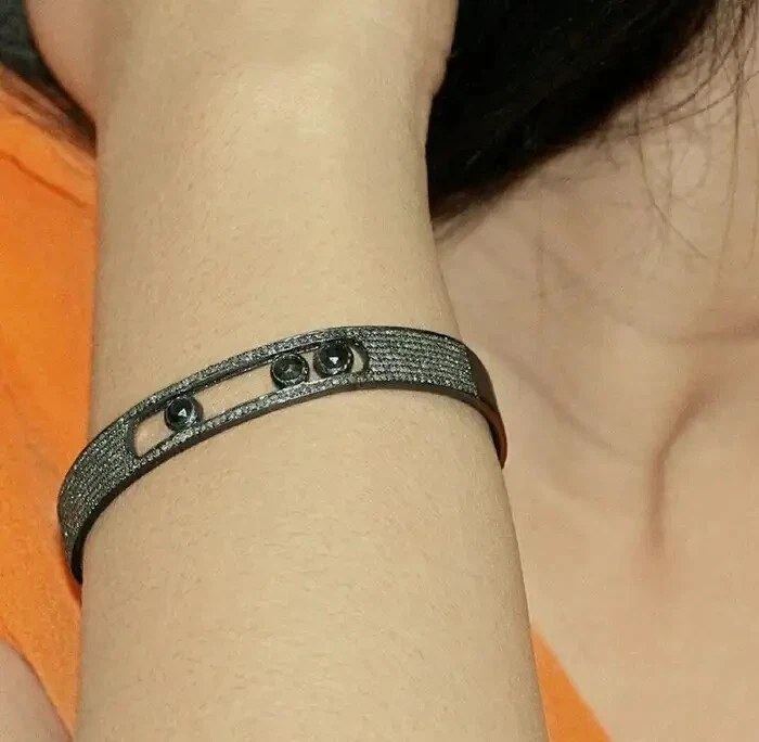 Pave Diamond & Spinel Gemstone Bracelet 925 Sterling Silver Move Bangle Bracelet - Image 3 of 4