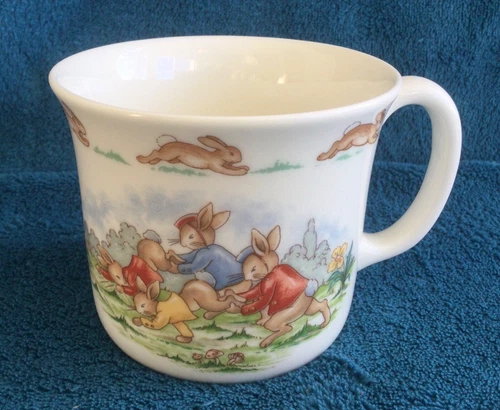 Royal Doulton Bunnykins Child’s Mug Wheelbarrow Race and Cricket Player 3”