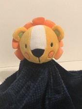 Okie Dokie Lion Security Blanket   Plush Rattle Lovey   Navy Blue Orange   Baby