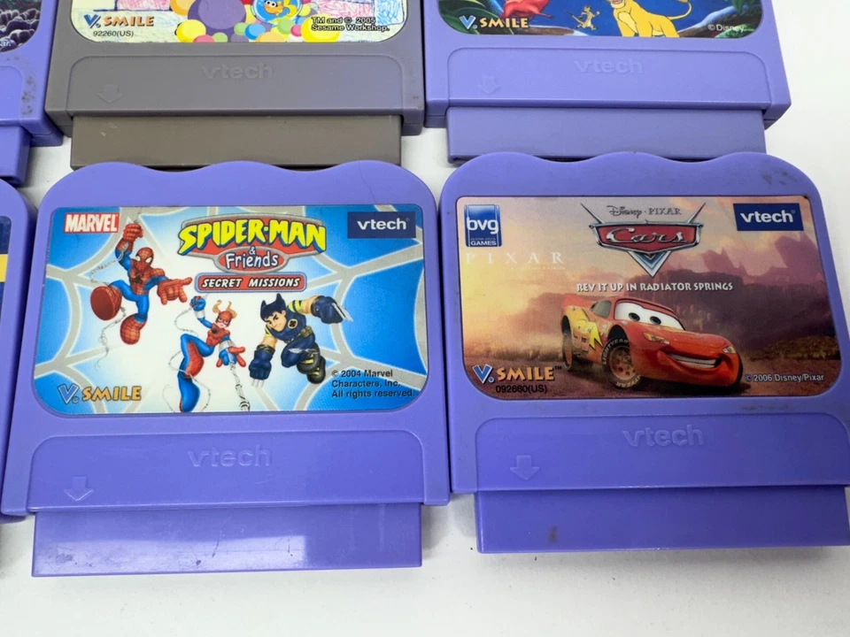 Lot of 8 VTECH V.Smile  game Cartridges Dora Elmo Cars SpiderMan Nemo Untested - Image 3 of 4