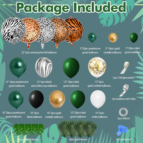 152Pcs Jungle Safari Balloon Garland Arch Kit, Gold Dark Green Animal Balloons A - Picture 3 of 12