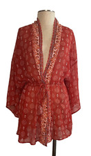 Women's XHILARATION RED WHITE KIMONO TOP COVER UP MEDALLIONS TASSELS M / L