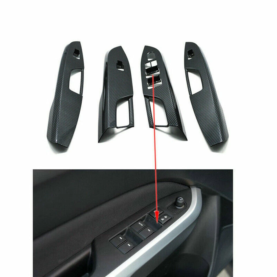 Marco de moldura de panel de elevación de bloqueo de ventana de fibra de carbono ABS para Suzuki Vitara 2016-2020 Foto 4 de 4