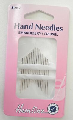 Hemline Hand Embroidery Needles Crewel Needles 16 Per Packet, Please Select Size