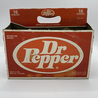 Vintage Dr. Pepper 16 ounce Bottle Eight Pack Cardboard Carrying