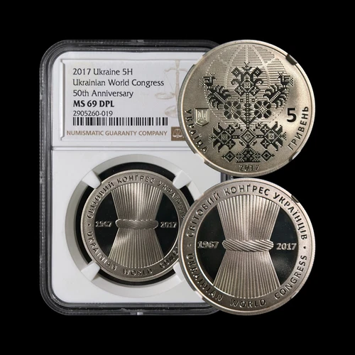 UKRAINE. 2017, 5 Hryven - NGC MS69 - Top Pop 🥇 Ukrainian World Congress