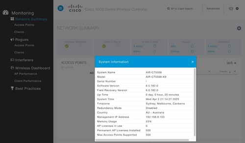 Cisco AIR-CT5508-500AP-K9 Wireless Controller, Active Perm-License 500AP, 1Y-Wty - Picture 10 of 11