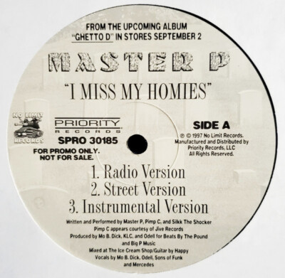 Master P - I Miss My Homies / VG / 12'''', Promo