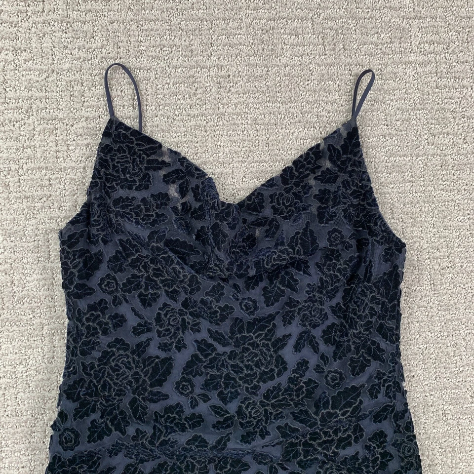 Vestido negro Halo Eve pequeño azul oscuro terciopelo flores vestido largo forrado para mujer Foto 3 de 4