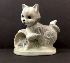 Kitty Cat with Mouse in a Barrel Artmark Ceramic Figurine
