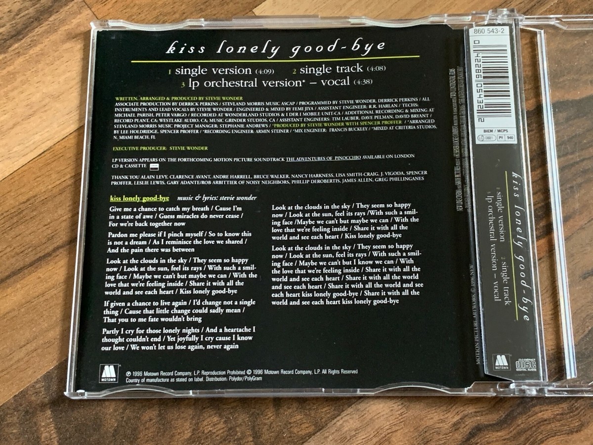 Stevie Wonder: Kiss Lonely Good-Bye: CD Single Stevie Wonder: Kiss Lonely Good-Bye: CD Single