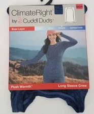 Cuddl Duds ClimateRight Women Plush Warmth Long Sleeve Crew Blue Denim Small NEW