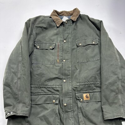Vtg Carhartt Jacket Lined Western Moss Green Chore Barn Coat