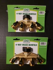 Lot of 2 Expert Gardener 4-Way BRASS Manifold Heavy Duty. W/Bracket for support