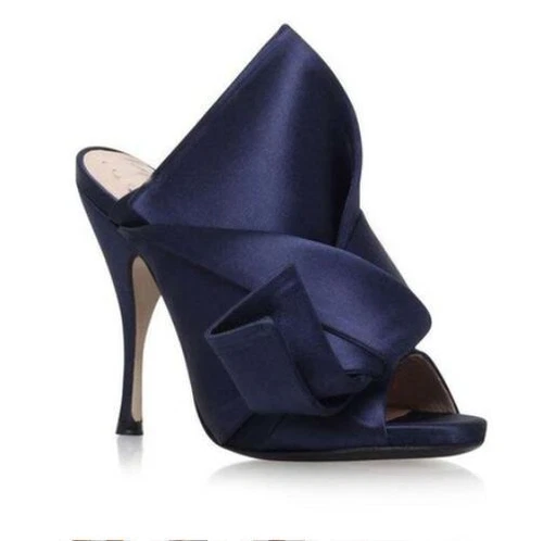 Mujeres Sexy Satén Punta abierta Moño Stiletto Zapatilla Zapatos Fiesta Banquete Sandalia Talla - Imagen 20 de 34