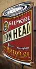 VINTAGE GILMORE LION HEAD MOTOR OIL CAN PUREST PENNSYLVANIA PORCELAIN SIGN — photo 3