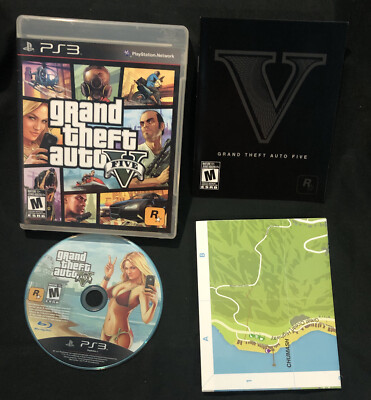 Grand Theft Auto V (Sony PlayStation 3, PS3, 2013) Tested And Complete With Map