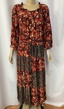 CAROLE LITTLE VINTAGE GERMAN RAYON PATCHWORK FLORAL BOHO MAXI DRESS, SIZE 8 #C