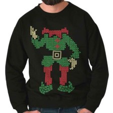 Santa Claus Elf Christmas Holiday Reindeer Adult Long Sleeve Crew Sweatshirt