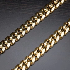 Mens 14k Gold Plated Solid 316 Stainless Steel Miami Cuban Link Choker Chain