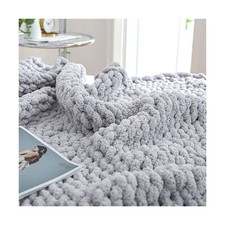 Bigacogo Chunky Knit Blanket Throw 51"x63", 100 Hand Knitted Chenille Throw ...