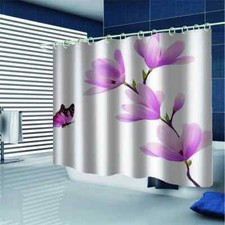 Pink Flowers Butterfly 3D Shower Curtain Waterproof Fabric Bathroom Decoration