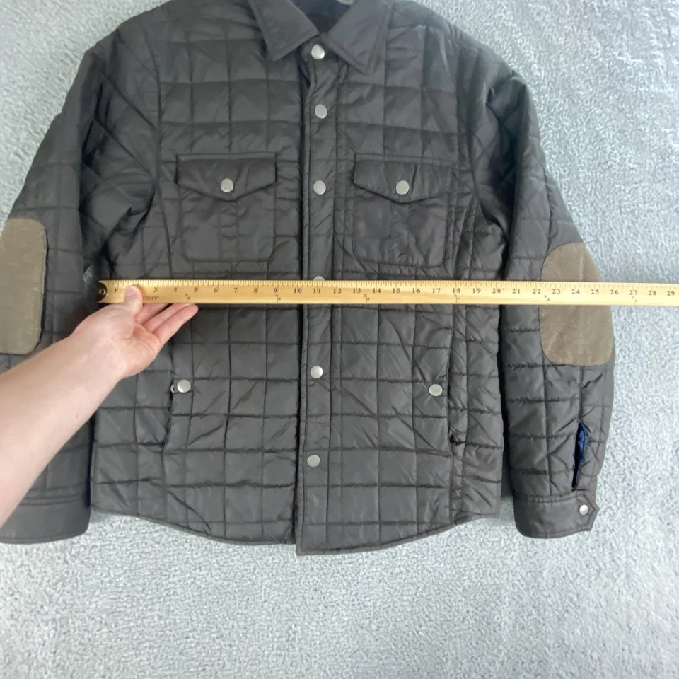 Tasso Elba Jacket Mens Medium Brown Puffer Snap Up Elbow Patches Designer Preppy - Image 2 of 4