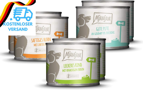 Mjamjam - Premium Nassfutter Für Hunde - Mixpaket I - Huhn & Ente, Rind, Pute, 6 - Bild 9 von 12