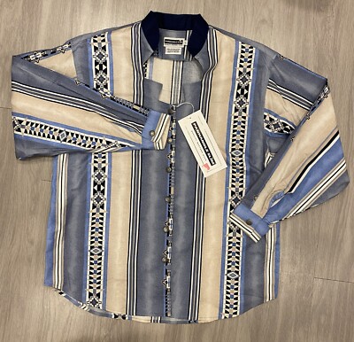 Panhandle Slim Men's Blue Aztec Border Long Sleeve Button Down Shirt Large NWT L
