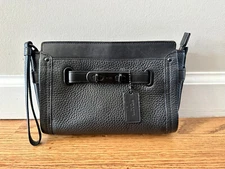 Coach Swagger Leather Wristlet and Crossbody Bag BLACK