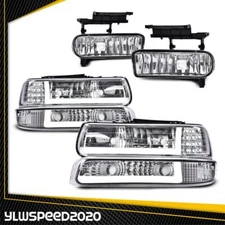 Fit For 99-02 Chevy Silverado 00-06 Tahoe LED DRL Headlights Lamps + Fog Lights