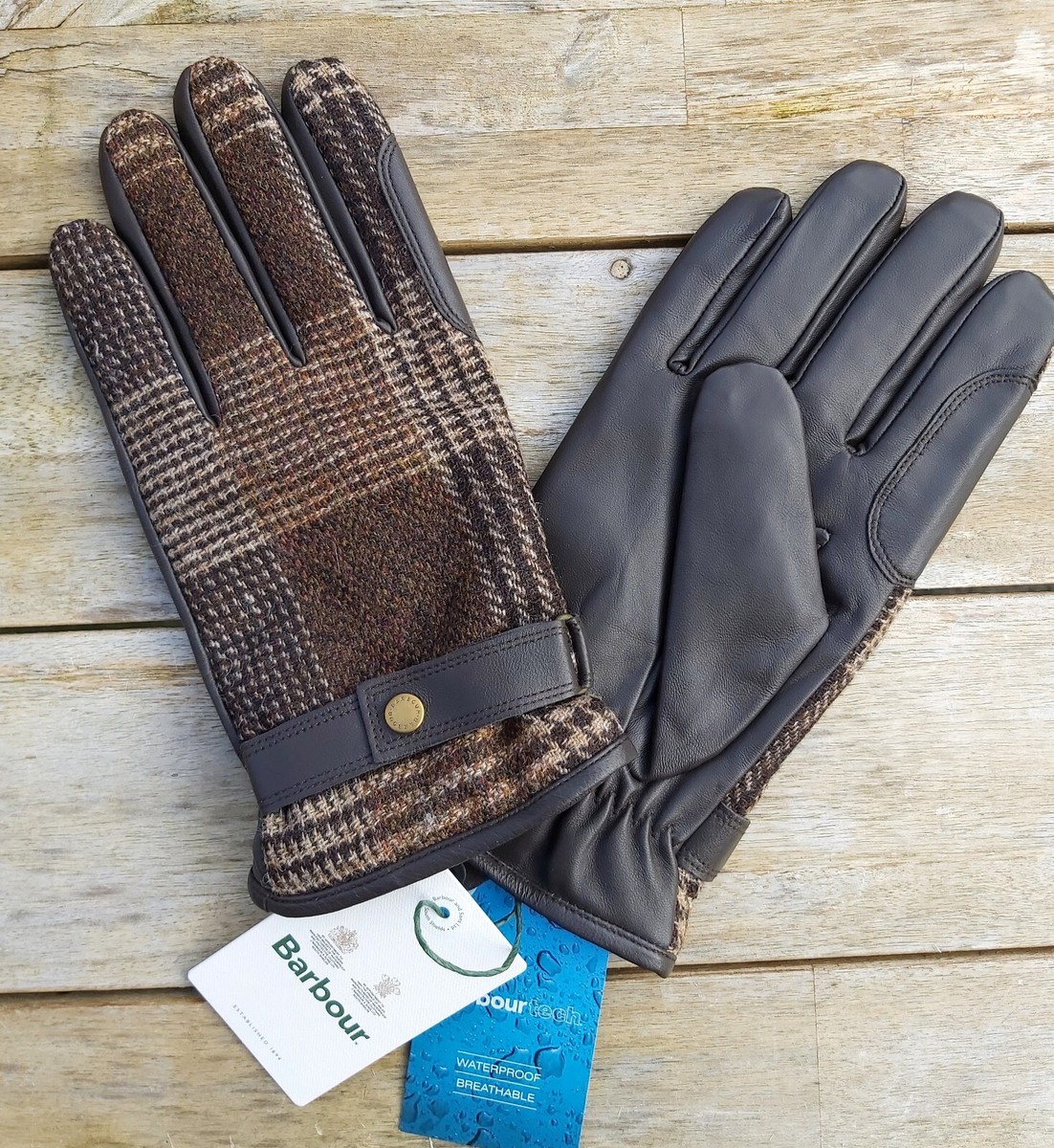 LARGE Genuine BARBOUR Rustic Mix WATERPROOF Tartan Leather Wool