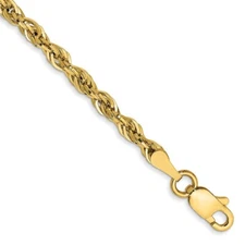 Real 10K Yellow Gold 2.8mm Semi-Solid Rope Chain Bracelet; 8 inch; Lobster