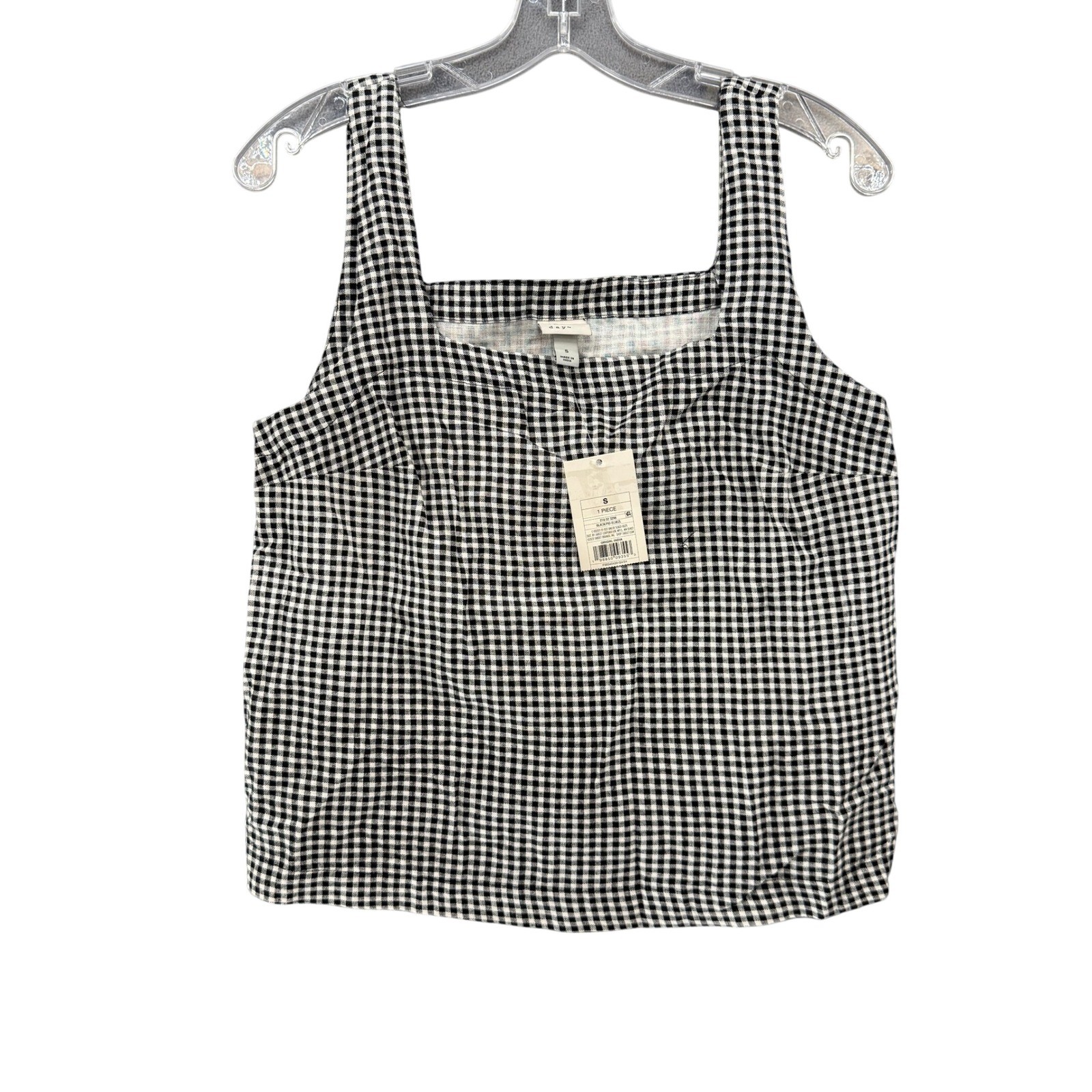 A New Day Tank Top Womens Small Gingham Square Neck Black White New
