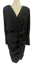 Express NWT L  Cocktail Party Dress Black Ruched Deep V-Neck Fitted