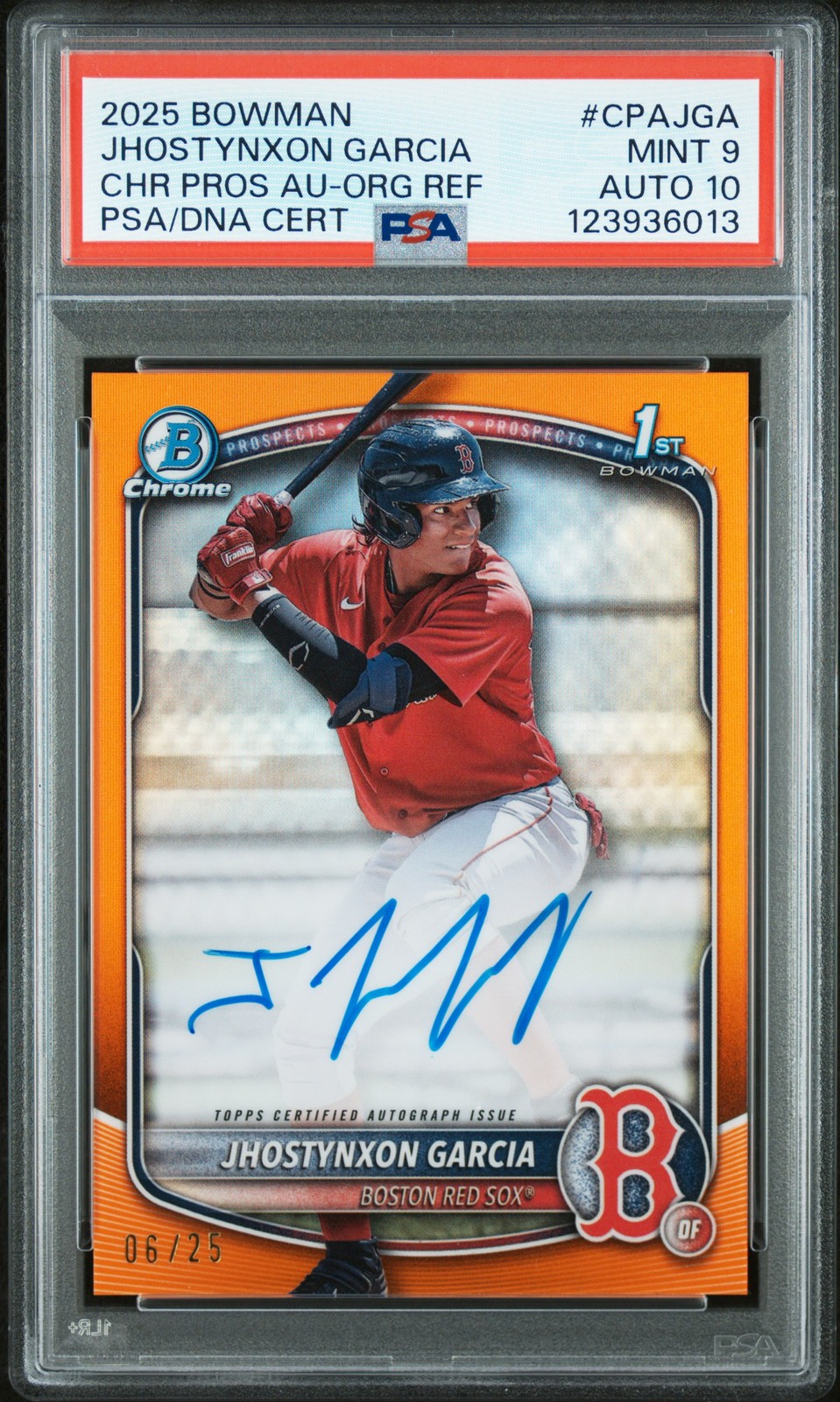 2025 BOWMAN CHROME PROSPECT AUTOS #CPAJGA JHOSTYNXON GARCIA 6/25 PSA 9 AUTO 10