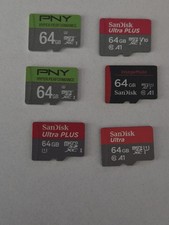 Lot Of 6 Formatted 64 GB SanDisk PNY Image Mate micro SD Cards