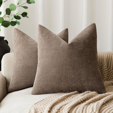Solid Textured Chenille Throw Pillow Covers 20X20 Inch,Taupe