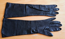 Vintage Black Kid Leather Silk Lined Opera 14" Gloves 1960s Size 6.5