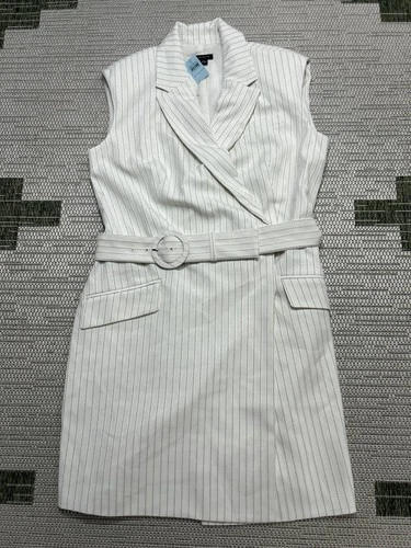 Ann Taylor Dress Womens 10 Petite White Belted Blouson New