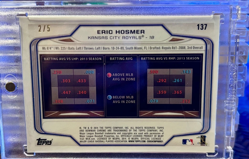 Bowman 2014 cromo Eric Hosmer # 137 refractor rojo #2/5 Foto 2 de 2