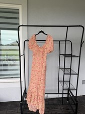 ASTR the Label Women’s Pink Floral Square Neck Puff Sleeve Maxi Dress S